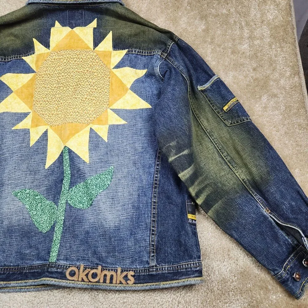 Akademiks Jean Jacket Mens Medium Blue Denim Button Up Long Sleeve Y2K Hiphop